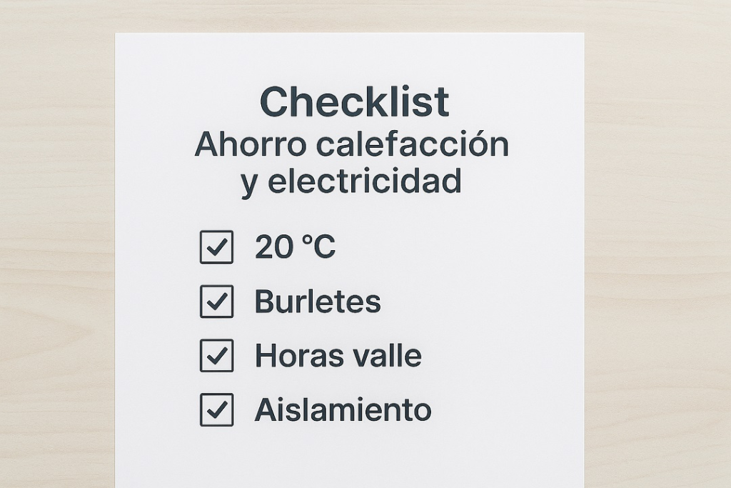 Checklist con consejos prácticos para ahorrar calefacción y electricidad en España en invierno 2025.